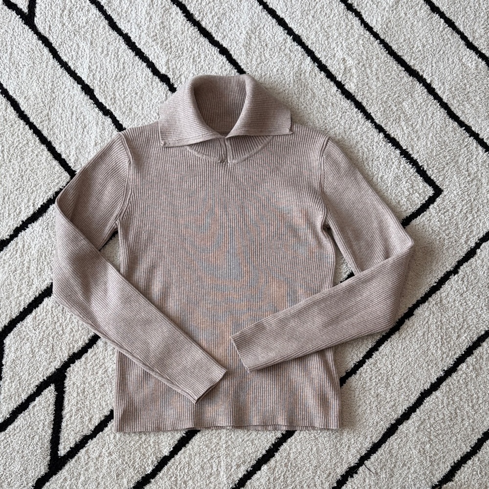 Elegant Tan Split Turtleneck Sweater